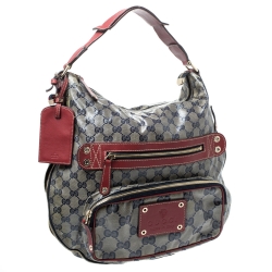 مملوكة مسبقًا حقيبة غوتشي Voyager  جلد وكانفاس جلد وكانفاس مقوى كريستال حمراء/ كحلية