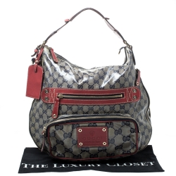 مملوكة مسبقًا حقيبة غوتشي Voyager  جلد وكانفاس جلد وكانفاس مقوى كريستال حمراء/ كحلية