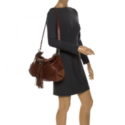 Pre Owned Gucci Brown Leather Medium Babouska Indy Top Handle Bag