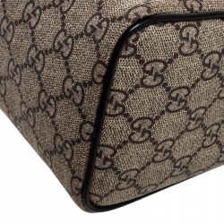 Pre Owned Gucci Dark Brown/Beige Heart Tattoo GG Supreme Canvas and Leather Small Joy Boston Bag