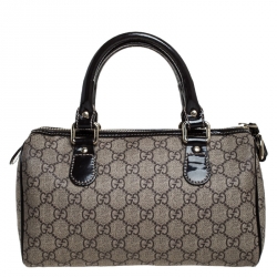 Pre Owned Gucci Dark Brown/Beige Heart Tattoo GG Supreme Canvas and Leather Small Joy Boston Bag