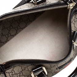 Pre Owned Gucci Dark Brown/Beige Heart Tattoo GG Supreme Canvas and Leather Small Joy Boston Bag