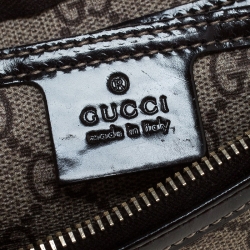 Pre Owned Gucci Dark Brown/Beige Heart Tattoo GG Supreme Canvas and Leather Small Joy Boston Bag