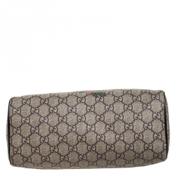 Pre Owned Gucci Dark Brown/Beige Heart Tattoo GG Supreme Canvas and Leather Small Joy Boston Bag
