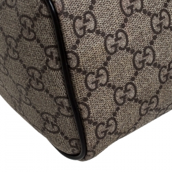 Pre Owned Gucci Dark Brown/Beige Heart Tattoo GG Supreme Canvas and Leather Small Joy Boston Bag