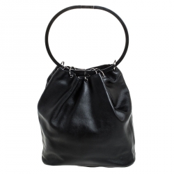 Pre Owned Gucci Black Leather Hoop Handle Bucket Bag