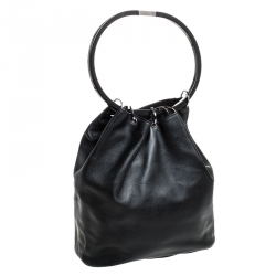 Pre Owned Gucci Black Leather Hoop Handle Bucket Bag