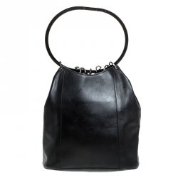 Pre Owned Gucci Black Leather Hoop Handle Bucket Bag