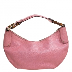 Pre Owned حقيبة غوتشي  GG جلد وردية متوسطة حلقات بامبو