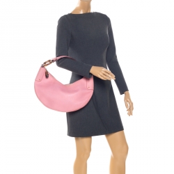 Pre Owned حقيبة غوتشي  GG جلد وردية متوسطة حلقات بامبو