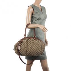 Pre Owned Gucci Brown Original Sukey GG Canvas Tote