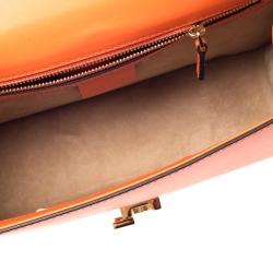 Pre Owned Gucci Orange Small Leather Web Chain Sylvie Shoulder Bag