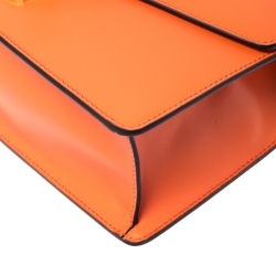 Pre Owned Gucci Orange Small Leather Web Chain Sylvie Shoulder Bag