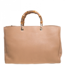 مملوكة مسبقًا حقيبة يد غوتشي شوبر بيد علوية بامبو جلد بيج داكنة كبيرة