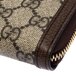 Gucci Brown/Beige GG Supreme Canvas and Leather Ophidia Zip Around Wallet