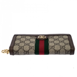 Gucci Brown/Beige GG Supreme Canvas and Leather Ophidia Zip Around Wallet