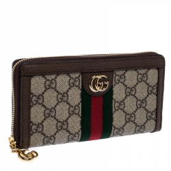 Gucci Brown/Beige GG Supreme Canvas and Leather Ophidia Zip Around Wallet