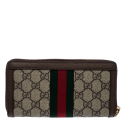 Gucci Brown/Beige GG Supreme Canvas and Leather Ophidia Zip Around Wallet