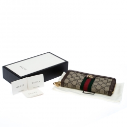 Gucci Brown/Beige GG Supreme Canvas and Leather Ophidia Zip Around Wallet