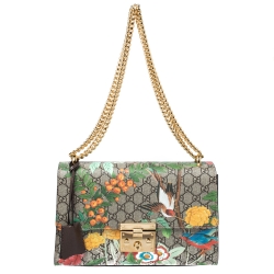 Gucci Multicolor Tian Print GG Supreme Canvas Medium Padlock Shoulder Bag