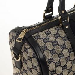 Pre Owned Gucci Navy Blue GG Canvas Vintage Web Medium Boston Shoulder Bag