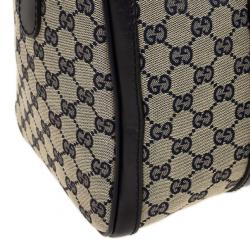 Pre Owned Gucci Navy Blue GG Canvas Vintage Web Medium Boston Shoulder Bag