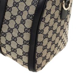 Pre Owned Gucci Navy Blue GG Canvas Vintage Web Medium Boston Shoulder Bag