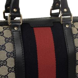 Pre Owned Gucci Navy Blue GG Canvas Vintage Web Medium Boston Shoulder Bag