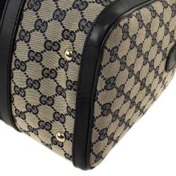 Pre Owned Gucci Navy Blue GG Canvas Vintage Web Medium Boston Shoulder Bag