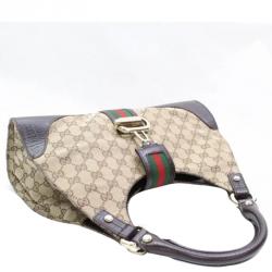 Pre Owned Gucci Brown GG Canvas Large Bardot Web Hobo Bag