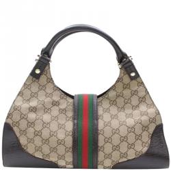 Pre Owned Gucci Brown GG Canvas Large Bardot Web Hobo Bag