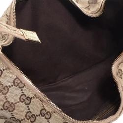 Pre Owned Gucci Brown GG Canvas Gold Bamboo Ring Hobo Bag