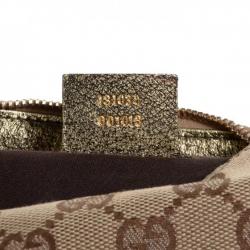 Pre Owned Gucci Brown GG Canvas Gold Bamboo Ring Hobo Bag