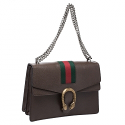 Pre Owned Gucci Brown Leather Medium Web Dionysus Shoulder Bag