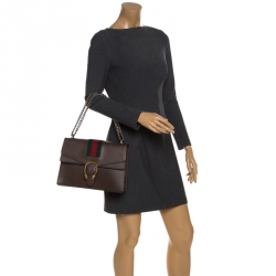 Pre Owned Gucci Brown Leather Medium Web Dionysus Shoulder Bag