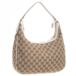 مملوكة مسبقًا Gucci Beige/White GG Canvas and Leather Charmy Hobo