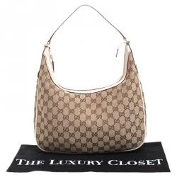 مملوكة مسبقًا Gucci Beige/White GG Canvas and Leather Charmy Hobo