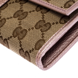 Gucci Beige/Light Pink GG Canvas and Leather Flap Continental Wallet