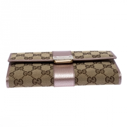Gucci Beige/Light Pink GG Canvas and Leather Flap Continental Wallet