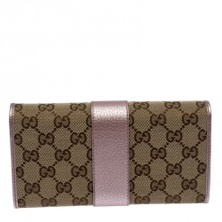 Gucci Beige/Light Pink GG Canvas and Leather Flap Continental Wallet