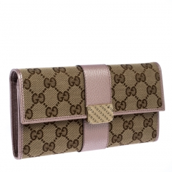 Gucci Beige/Light Pink GG Canvas and Leather Flap Continental Wallet