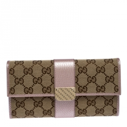 Gucci Beige/Light Pink GG Canvas and Leather Flap Continental Wallet