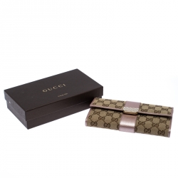 Gucci Beige/Light Pink GG Canvas and Leather Flap Continental Wallet