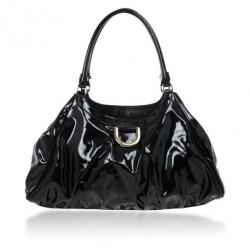Pre Owned Gucci Black Patent Leather D Ring Large Hobo Bag