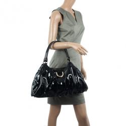 Pre Owned Gucci Black Patent Leather D Ring Large Hobo Bag