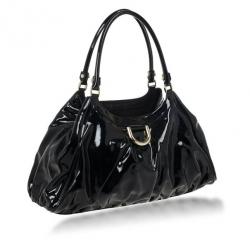 Pre Owned Gucci Black Patent Leather D Ring Large Hobo Bag