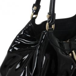 Pre Owned Gucci Black Patent Leather D Ring Large Hobo Bag