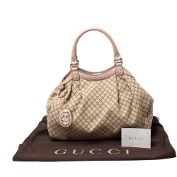 Pre Owned Gucci Beige Diamante Canvas and Leather Medium Sukey Tote 