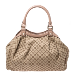 Pre Owned Gucci Beige Diamante Canvas and Leather Medium Sukey Tote 