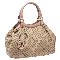 Pre Owned Gucci Beige Diamante Canvas and Leather Medium Sukey Tote 